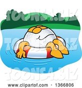 Vector Illustration of a Cartoon Golf Ball Sports Mascot Floating on a Life Buoy, Water Hazard by Mascot Junction