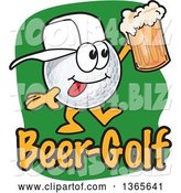 Vector Illustration of a Cartoon Golf Ball Sports Mascot Holding a Beer over Text by Mascot Junction