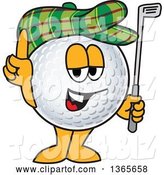 Vector Illustration of a Cartoon Golf Ball Sports Mascot Holding up a Finger, Club and Wearing a Hat by Mascot Junction