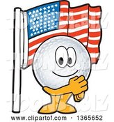 Vector Illustration of a Cartoon Golf Ball Sports Mascot Pledging Allegiance to the American Flag by Mascot Junction