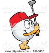 Vector Illustration of a Cartoon Golf Ball Sports Mascot Swinging by Mascot Junction