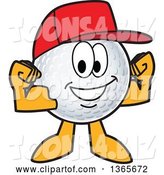 Vector Illustration of a Cartoon Golf Ball Sports Mascot Wearing a Red Hat and Flexing by Mascot Junction