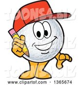 Vector Illustration of a Cartoon Golf Ball Sports Mascot Wearing a Red Hat and Holding a Pencil by Mascot Junction