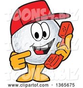 Vector Illustration of a Cartoon Golf Ball Sports Mascot Wearing a Red Hat and Holding a Telephone by Toons4Biz