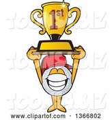 Vector Illustration of a Cartoon Golf Ball Sports Mascot Wearing a Red Hat and Holding up a First Place Trophy by Toons4Biz