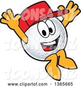 Vector Illustration of a Cartoon Golf Ball Sports Mascot Wearing a Red Hat and Jumping by Mascot Junction