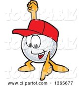 Vector Illustration of a Cartoon Golf Ball Sports Mascot Wearing a Red Hat and Pointing down by Mascot Junction