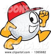 Vector Illustration of a Cartoon Golf Ball Sports Mascot Wearing a Red Hat and Running by Mascot Junction