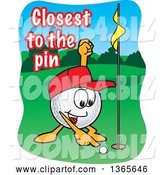 Vector Illustration of a Cartoon Golf Ball Sports Mascot with Closest to the Pin Text by Mascot Junction