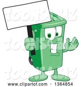 Vector Illustration of a Cartoon Green Rolling Trash Can Mascot Holding a Blank Sign by Mascot Junction