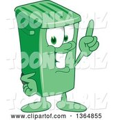 Vector Illustration of a Cartoon Green Rolling Trash Can Mascot Holding up a Finger by Mascot Junction