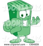 Vector Illustration of a Cartoon Green Rolling Trash Can Mascot Presenting and Pointing Outwards by Mascot Junction