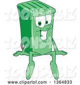 Vector Illustration of a Cartoon Green Rolling Trash Can Mascot Sitting by Mascot Junction