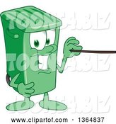 Vector Illustration of a Cartoon Green Rolling Trash Can Mascot Using a Pointer Stick by Toons4Biz