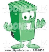 Vector Illustration of a Cartoon Green Rolling Trash Can Mascot Welcoming by Mascot Junction