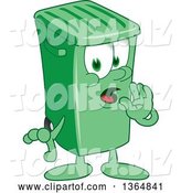 Vector Illustration of a Cartoon Green Rolling Trash Can Mascot Whispering by Mascot Junction