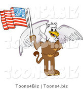 Vector Illustration of a Cartoon Griffin Mascot Holding an American Flag by Mascot Junction