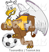 Vector Illustration of a Cartoon Griffin Mascot Playing Soccer by Mascot Junction