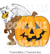 Vector Illustration of a Cartoon Griffin Mascot with a Halloween Pumpkin by Mascot Junction