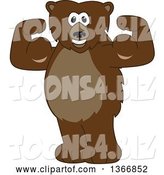 Vector Illustration of a Cartoon Grizzly Bear School Mascot Flexing His Muscles by Mascot Junction