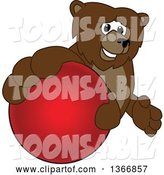 Vector Illustration of a Cartoon Grizzly Bear School Mascot Grabbing a Ball by Toons4Biz