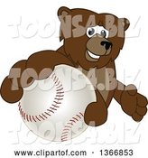Vector Illustration of a Cartoon Grizzly Bear School Mascot Grabbing a Baseball by Mascot Junction