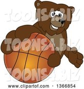 Vector Illustration of a Cartoon Grizzly Bear School Mascot Grabbing a Basketball by Mascot Junction