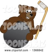 Vector Illustration of a Cartoon Grizzly Bear School Mascot Grabbing a Puck and Holding a Hockey Stick by Toons4Biz