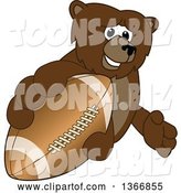 Vector Illustration of a Cartoon Grizzly Bear School Mascot Grabbing an American Football by Mascot Junction