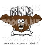 Vector Illustration of a Cartoon Grizzly Bear School Mascot Leaping Forward over a Grizzlys Shield by Mascot Junction