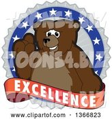 Vector Illustration of a Cartoon Grizzly Bear School Mascot on an Excellence Badge by Mascot Junction