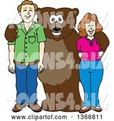 Vector Illustration of a Cartoon Grizzly Bear School Mascot Posing with Parents by Mascot Junction