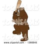 Vector Illustration of a Cartoon Grizzly Bear School Mascot Ready to Swing a Baseball Bat by Mascot Junction