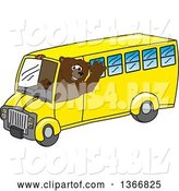 Vector Illustration of a Cartoon Grizzly Bear School Mascot Waving and Driving a Bus by Mascot Junction