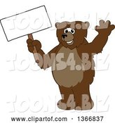 Vector Illustration of a Cartoon Grizzly Bear School Mascot Waving and Holding a Blank Sign by Mascot Junction