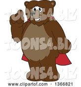 Vector Illustration of a Cartoon Grizzly Bear School Mascot Wearing a Cape and Holding up a Finger by Mascot Junction