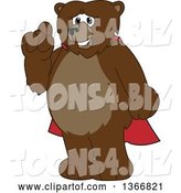 Vector Illustration of a Cartoon Grizzly Bear School Mascot Wearing a Cape and Holding up a Finger by Toons4Biz
