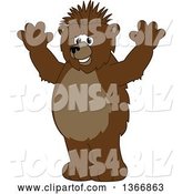 Vector Illustration of a Cartoon Grizzly Bear School Mascot with a Mohawk, Holding up His Paws by Mascot Junction