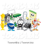 Vector Illustration of a Cartoon Group of Office Supply Mascots by Mascot Junction