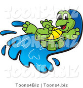Vector Illustration of a Cartoon Happy Tortoise Mascot on a Water Slide by Mascot Junction