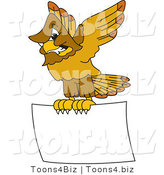 Vector Illustration of a Cartoon Hawk Mascot Character Aggressively Flying a Blank Sign by Mascot Junction