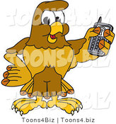 Vector Illustration of a Cartoon Hawk Mascot Character Holding a Cell Phone by Mascot Junction