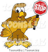Vector Illustration of a Cartoon Hawk Mascot Character Holding a Stop Sign by Mascot Junction