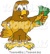 Vector Illustration of a Cartoon Hawk Mascot Character Holding Cash by Mascot Junction