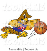 Vector Illustration of a Cartoon Hawk Mascot Character in a Basketball Game by Mascot Junction