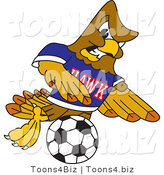 Vector Illustration of a Cartoon Hawk Mascot Character Kicking a Soccer Ball by Mascot Junction