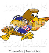 Vector Illustration of a Cartoon Hawk Mascot Character Playing Football by Mascot Junction