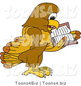 Vector Illustration of a Cartoon Hawk Mascot Character Reading by Mascot Junction