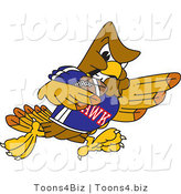 Vector Illustration of a Cartoon Hawk Mascot Character Running with a Football by Mascot Junction
