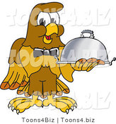 Vector Illustration of a Cartoon Hawk Mascot Character Serving a Platter by Mascot Junction